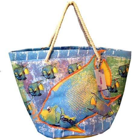 Oversize Queen Angelfish Canvas Beach Tote Bag - W24" D14" H15" (BLUE)