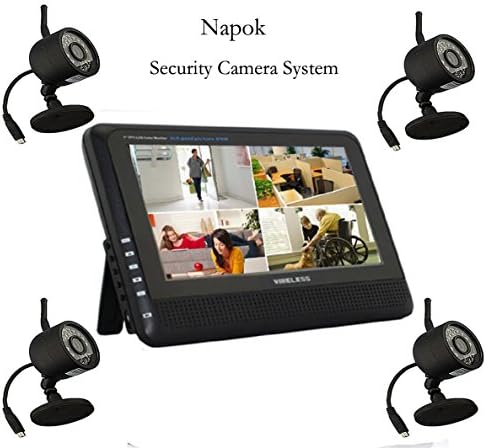 Napok Wireless DVR 4ch DVR Security Camera System Home Security Camera System with 7'' LED Monitor Support Motion Detecting and Video Storage for Warehoues Garage Backyard Surveillance CCTV
