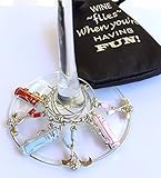 Classic Golf Bag & Golf Club Wine Glass Charms (Tags/Markers), Hand Painted w/ Sateen Storage Bag - Set of 6