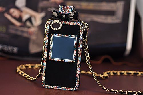 TPU Case for Samsung Note 4. Unique Handmade Auger Crystal Perfume Bottle Shaped with Chain Handbag Telephone Case Bowknot Style Black Shell Colorful Stones
