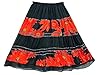 Woman Skirts Black Red Floral Printed Gypsy Boho Mid Length Skirt