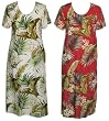 Regular & Plus Size Round Neck Long Dress - Plumeria Paradise Hawaiian Aloha Caftan/Kaftan Style Evening Dress