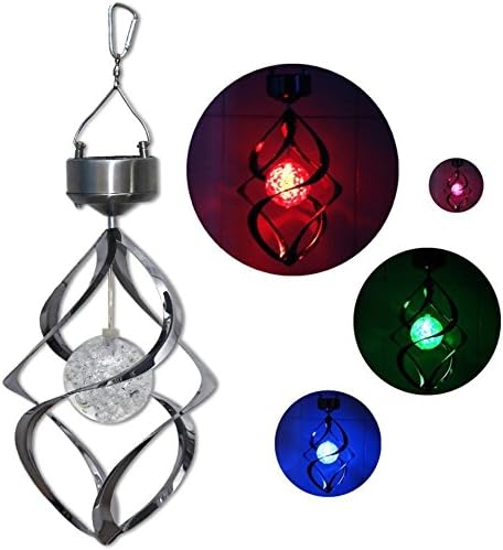 Colorful Solar LED Light by Fansheng, Waterproof Wind Chime Rotating Colourful Moving Colour Changing Outdoor Stainless Spinner Spiral Hanging Garden Lawn Balcony Patio Decorative Window Light Lamp