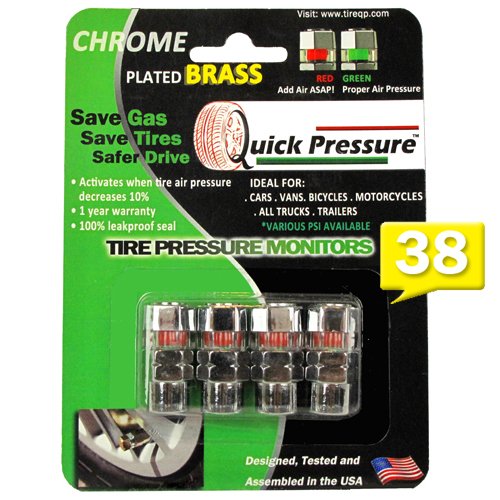 Quick Pressure QP-000038 Chrome Plated Brass 38 psi Tire Pressure Monitoring Valve Cap, (Pack of 4) Quick Pressure QP-000038 Chrome Plated Brass 38 psi Tire Pressure Monitoring Valve Cap, (Pack of 4)