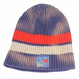 New York Rangers Faded 2-Stripe Knit Beanie (Uncuffed)