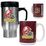 Kansas City Chiefs 16oz Travel Mug & 15oz Gameball Ceramic Mug Set - Helmet logo NFL Football
