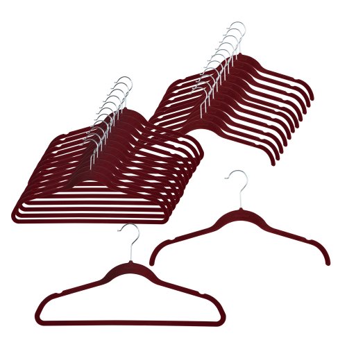 Karen Rhodes 3280 Slim Anti-Slip Velvet Hangers, Burgundy, Set of 24