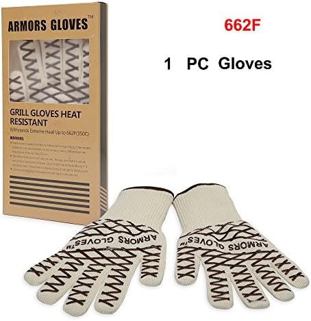 Armors Gloves (Single Glove) the Best Grill & Oven Gloves- For Left or Right Hand-withstands Heat up to 662°f-mitts for Cooking with Silicone Strips Both Sides-use As Oven Mitt, Pot Holders, Baking, Fireplace, Cooking Gloves. Satisfaction Guaranteed (Extra Long with Coffee Grid)