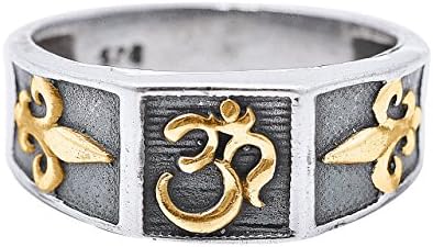 Jewels Of Jaipur Oxidised Silver Plated Fleur De Lis Om Printed Band Ring Yellow Color Jewelry