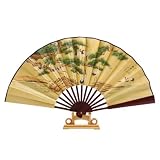 Handmade Folding Decorative Wall Fan With Stand - Chinese Lakeside Cranes Design