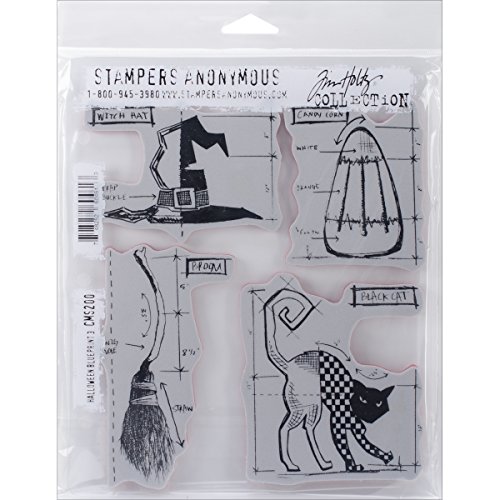 Stampers Anonymous Tim Holtz Cling Rubber Stamp Set, 7 by 8.5, Inch, Halloween Blueprint