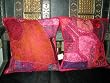 2 Pink Gujrati Embroidered Sari Toss Pillow Cushion Covers