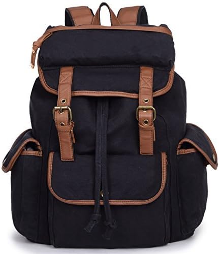 Egooo Handmade Backpack, School Canvas Bag, Outdoor Canvas Backpack, Travel Canvas Backpack, Sports Canvas Bags, Fulfilled By Amazon (Black)
