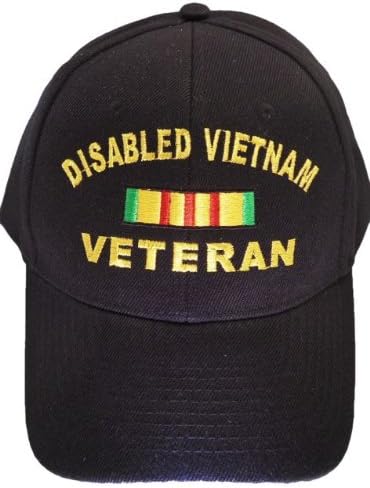 Disabled Vietnam Veteran Cap, BLACK Military Hat, Vietnam Vet Baseball Cap, Army Navy Air Force Marine Coast Guard,Embroidered Lettering, Veterans Day Retired or Disabled Veteran Gift, Adjustable One Size Fits Most Men and Women