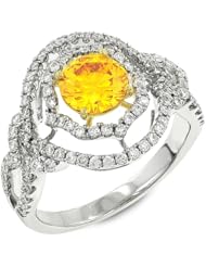 Gemesis Created Diamond, Vivid Fancy Orange Yellow , Deco Round "Elegance Collection" 1.01 Ctr & 0.68 TCWT Accents, 18Kt T/T, Ring, 1.69 TCWT