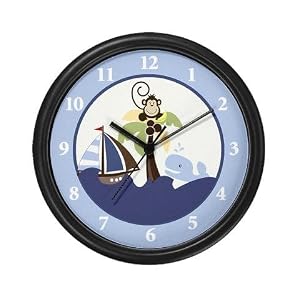 Blue Ahoy Mate Monkey with Sailboat Wall Clock