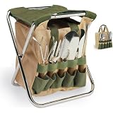 The Gardener - Folding Steel Frame Chair w/ Detachable Storage & 5 Popular Garden Tools