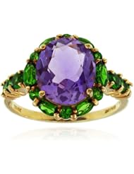10k Yellow Gold Amethyst Oval Gemstone Ring with Chrome Diopsied, Birthstone of Febuary.