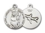 Sterling Silver Our Lady of Loretto Pendant with Sterling Silver Lite Curb Chain 18 inch