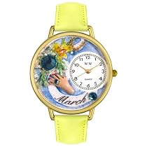 Whimsical Watches Unisex Imitation Birthstone: March Yellow Leather Watch #G0910003