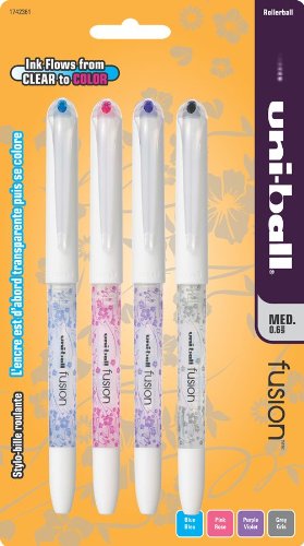 uni-ball Fusion Stick Medium Point Roller Ball Pens 4 Colored Ink Pens