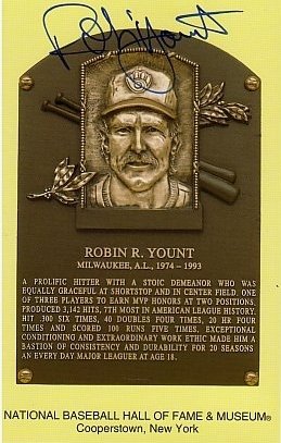 Robin Yount Autographed/Hand Signed Hall of Fame plaque postcard