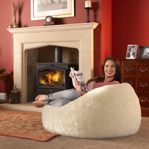 ICON XL Panelled Faux Fur Bean Bag Chair Extra Large Bean Bags NATURAL