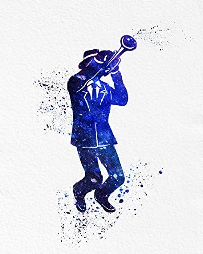 Jazz Guy Trumpet Music Watercolor Art Print 5x7, 8x10, 11x14 Archival Ink Linen Weave Paper