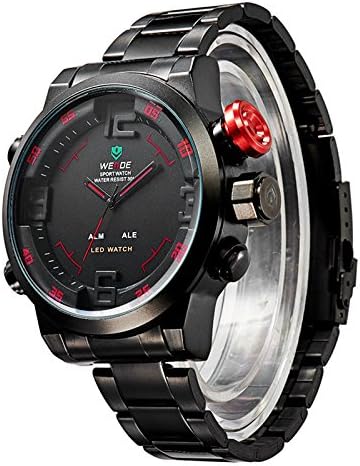 Gute Fashion Steel Wrist Watch for Mens Military Watches LCD Digital &amp; Analog Watch Dial Dual Time Zone