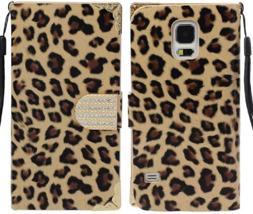 Sannysis 1PC Luxury Leopard Wallet Leather Hard Case Cover For Samsung Galaxy S5 i9600 (Gold)