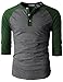 H2H Mens Active Slim Fit Raglan Baseball 3/4 Sleeve Henley Premium T-Shirt DARKGREEN US M/Asia L (CMTTS0174)