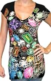 519jhom8aSL. SL160  CHRISTIAN AUDIGIER Ed Hardy Womens T Shirt Top Tunic Tee V Neck Print Logo Black Reviews