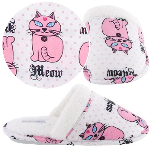 Meow Cat Pink Slippers for Women XL 11