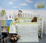 Sage and Sky Blue Argyle Baby Bedding 10 Pieces Crib Set