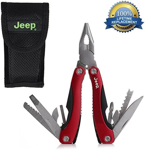 Best Multitool Portable Multifunctional Needle Nose Pliers wtih Wire Cutter 15 in 1 Stainless Steel 6.5inch for Home Repair Bicycle Fishing Camping Red