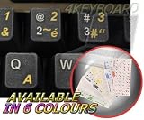 FRENCH AZERTY KEYBOARD STICKERS WITH YELLOW LETTERING ON TRANSPARENT BACKGROUND