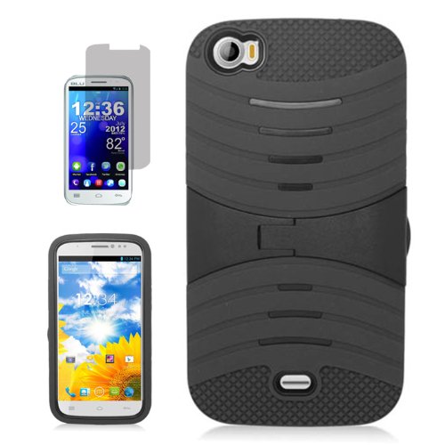 [ARENA] SOLID BLACK HYBRID WAVE STAND COVER HARD GEL CASE for BLU LIFE VIEW L110A + FREE SCREEN PROTECTOR