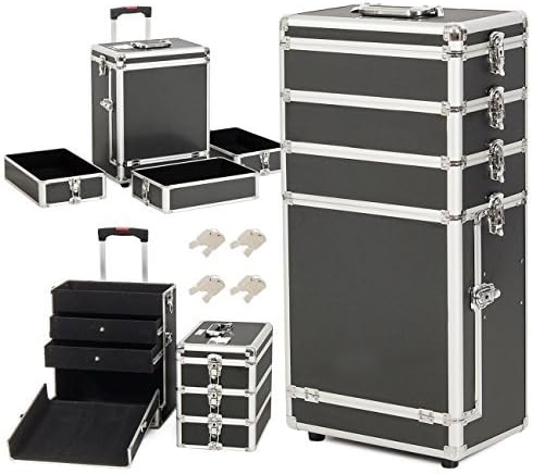 BELLAVIEÃ'Â 4in1 Professional Rolling Cosmetic Makeup 2-Drawer Train Case w/ Key Lock, Black by BELLAVIE