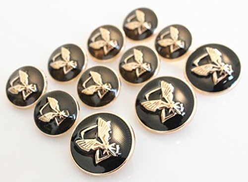 YCEE 11 Pieces Glazed Gold Metal and Black Blazer Button Set - Two Wings flying - For Blazer, Suits, Sport Coat, Uniform, Jacket