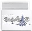 Silver & Blue Treeline With Deckle Holiday Cards -