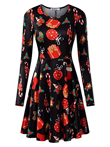 KIRA Women's Christmas Dress Xmas Gifts Print Flared Swing A Line Dress
