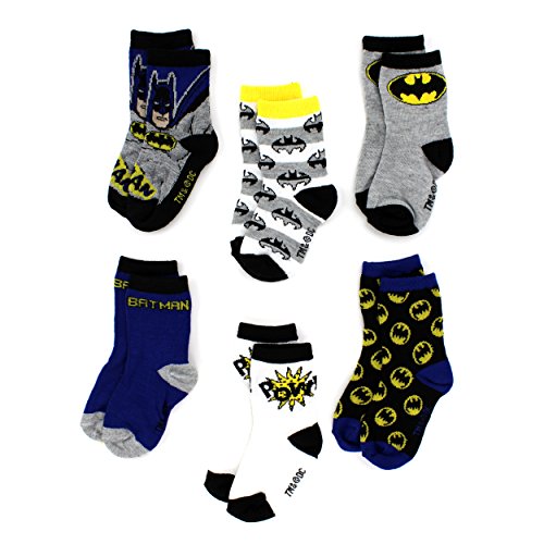 Batman Toddler 6 pack Crew Socks (2T/3T, Batman Pow!)