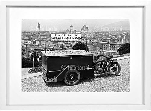 Archivio Foto Locchi Florence Shadow Box Fine Art Print in White Hand-made Frame Image of an ice-cream seller and panorama of Florence in the 30s 73 x 53 x 4.5 cm (28.7x20.9x1.8 inch)