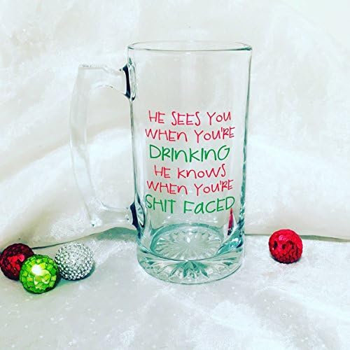 He Sees You When You're Drinking He Knows When You're Sh!t Faced Beer Mug, Funny Beer Mug, Christmas Beer Mug, Holiday Beer Mug, Gift Christmas Décor
