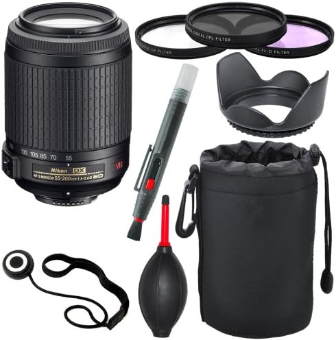 Nikon 55-200mm f/4-5.6G ED IF AF-S DX VR [Vibration Reduction] Nikkor Telephoto Zoom Lens Import for Nikon Digital SLR Cameras, includes; 5pc CD Supply Accessory Kit
