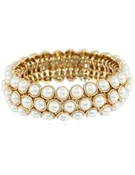 Anne Klein "Elysium" Gold-Tone Pearl 3 Row Stretch Bracelet, 7"
