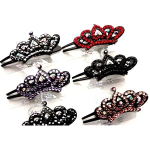 Rhinestone Bling Hair Clip with Crowns Set of 6 Assorted Colors for every outfit!