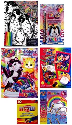 Lisa Frank Fun Activities Gift Bundle #6- Includes 6 Fun Items: Coloring Book and Jumbo Crayons, Velvet Art, 5 Piece Stationery Set, Glitter Art and Markie Puzzle