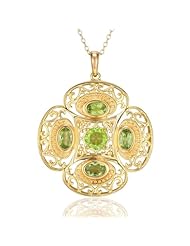 18k Gold Over Sterling Silver and Peridot Quintet Oval Station Pendant