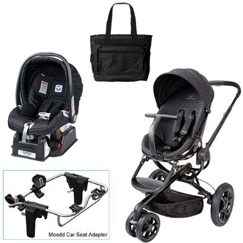 Quinny Black Devotion Moodd Travel System with Peg Perego Nero Black Car Seat Diaper Bag